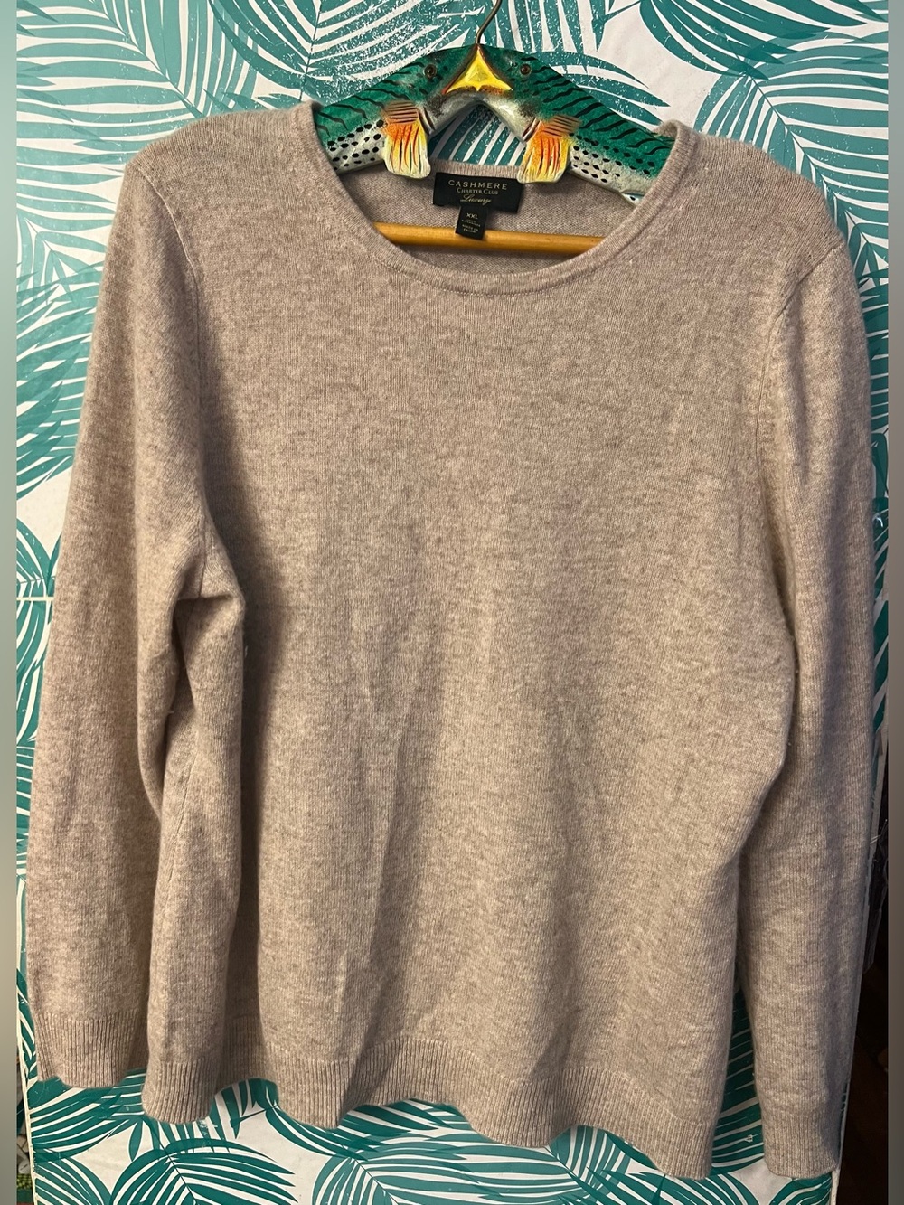 Charter Club Pearl Taupe Heather 100% Cashmere Crewneck Sweater Sz XXL luxury
